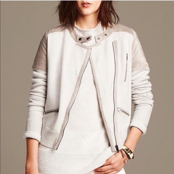 Banana Republic wool suede Moto sweater jacket - Picture 1 of 8